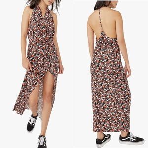 Free People Dress Large Halter Jersey Knit Open Back High Slit Maxi Sexy Beach